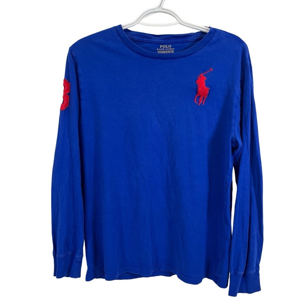 Polo Ralph Lauren Kids XL 18-20 Blue Long Sleeve Big Pony T-Shirt Red 3 Patch